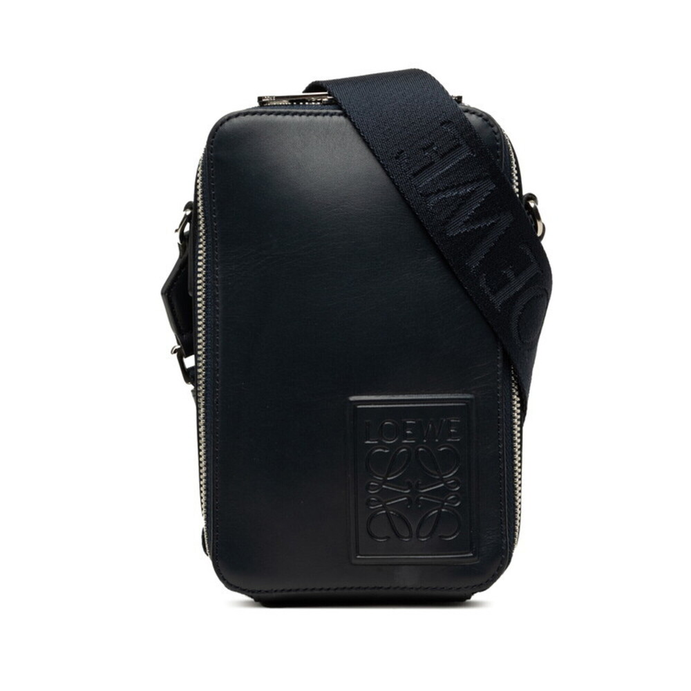 Loewe Anagram Vertical Crossbody Pocket Shoulder Bag, Navy Leather, Women's